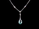 Vintage 14ct W/Gold Diamond & Aquamarine Drop Necklace