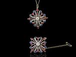 Vintage Platinum Diamond Ruby & Sapphire Art Deco Pendant-Brooch