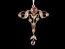 Antique 9ct Gold Amethyst & Pearl Lavalier Pendant-Brooch
