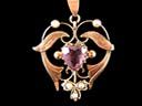 Antique 9ct Gold Amethyst Art Nouveau Lavalier Pendant