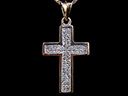 Vintage 9ct Gold Diamond Cross Pendant & Chain