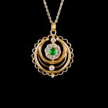 Antique 18ct Gold Emerald & Diamond Lavalier Pendant 
