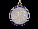 Antique 18ct Gold Enamel & Mother of Pearl Angel Pendant