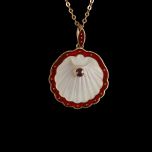 Antique 15ct Gold Ruby Mother of Pearl & Enamel Shell Pendant