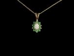 Vintage 9ct Gold Opal & Emerald Cluster Pendant