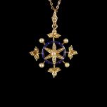 Antique 15ct Gold Pearl & Enamel Flower Star Pendant