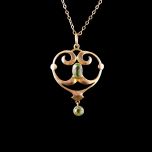 ntique 9ct Gold Peridot Art Nouveau Lavalier Pendant