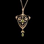 Antique 15ct Gold Peridot & Pearl Lavalier Pendant