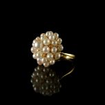 Vintage Italian 18KT Gold & Fresh Water Pearl Cluster Ring Side