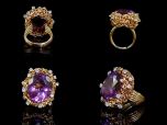 Vintage 18ct Amethyst & Diamond Nest Ring All Angles