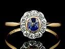 Vintage 18ct Gold Oval Sapphire & Diamond Cluster Ring