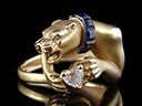 Vintage 18ct Gold Sapphire & Heart Diamond Art Deco Panther Ring