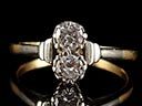 Vintage 18ct Gold & Plat 0.36CT Twin Diamond Art Deco Ring
