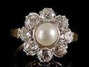 Antique 18ct Gold Pearl & Diamond Cluster Ring