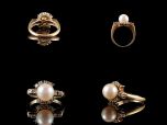 Vintage 14ct Akoya Pearl & Diamond Cluster Ring