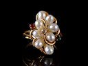 Vintage 14ct Gold Pearl Sapphire & Diamond Flower Ring