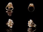 Vintage 14ct Gold Pearl Sapphire & Diamond Flower Ring
