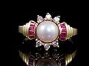 Vintage 14ct Pearl Ruby & Diamond Dress Ring
