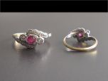Vintage 18ct Gold & Plat Diamond & Ruby Art Deco Crossover Ring