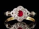 Vintage 18ct Gold & Plat Ruby & Diamond Daisy Ring