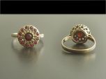 Vintage 9ct Gold Ruby & Garnet Hearts Ring