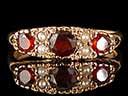 Antique 9ct Gold Garnet & Pearl Trilogy Ring