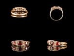 Antique 9ct Gold Garnet & Pearl Trilogy Ring