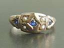 Vintage 9ct Rose Gold Sapphire & Seed Pearl Ring 