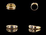 Antique 18ct Gold 5 Stone Sapphire & Diamond Ring