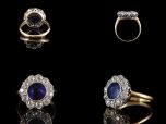 Antique 18ct Gold & Plat Sapphire & Diamond Cluster Ring