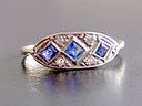 Vintage 18ct Gold & Plat Diamond & Sapphire Art Deco Ring