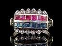 Vintage 18ct Diamond Sapphire & Ruby Art Deco Ring
