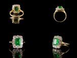 Vintage 18ct Yellow Gold Emerald & Diamond Art Deco Ring