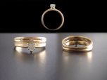 Vintage 14ct Gold & Pear Cut Diamond Twin Band Ring