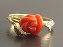 Vintage 18ct Gold & Red Coral Rose Ring