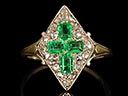A gorgeous vintage French 18ct yellow Gold Emerald & Diamond Art Deco ring, comprising of 4 beautiful .20ct Emerald Cut Emeralds, claw set in a cross design