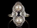 Vintage 14ct Gold & Plat Pearl & Sapphire Art Deco Ring