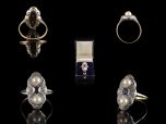 Vintage 14ct Gold & Plat Pearl & Sapphire Art Deco Ring