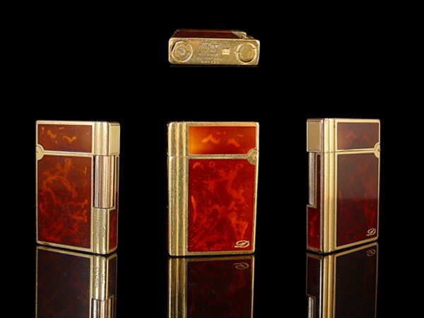 Vintage Gold & Red Marble Lacquer S.T. Dupont Gatsby Lighter